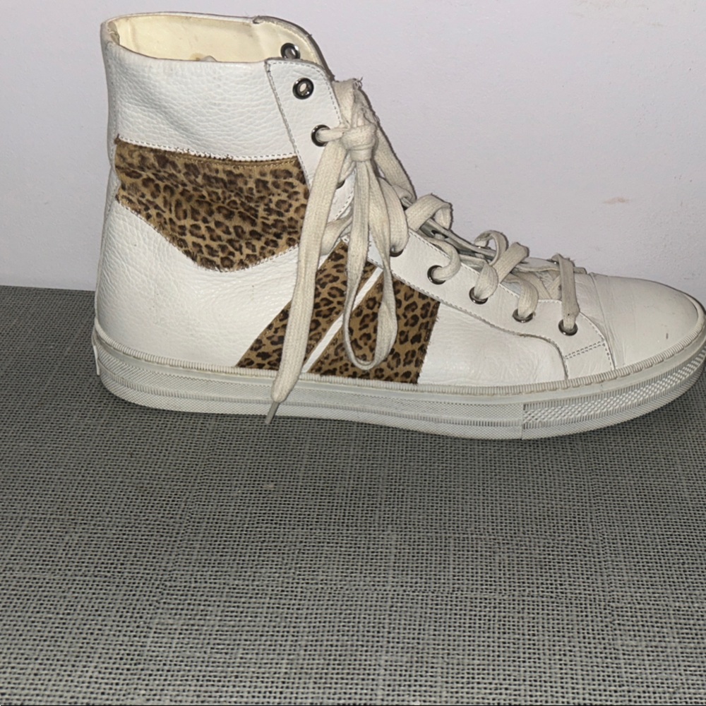 AMIRI White and Leopard High-Top Sneakers